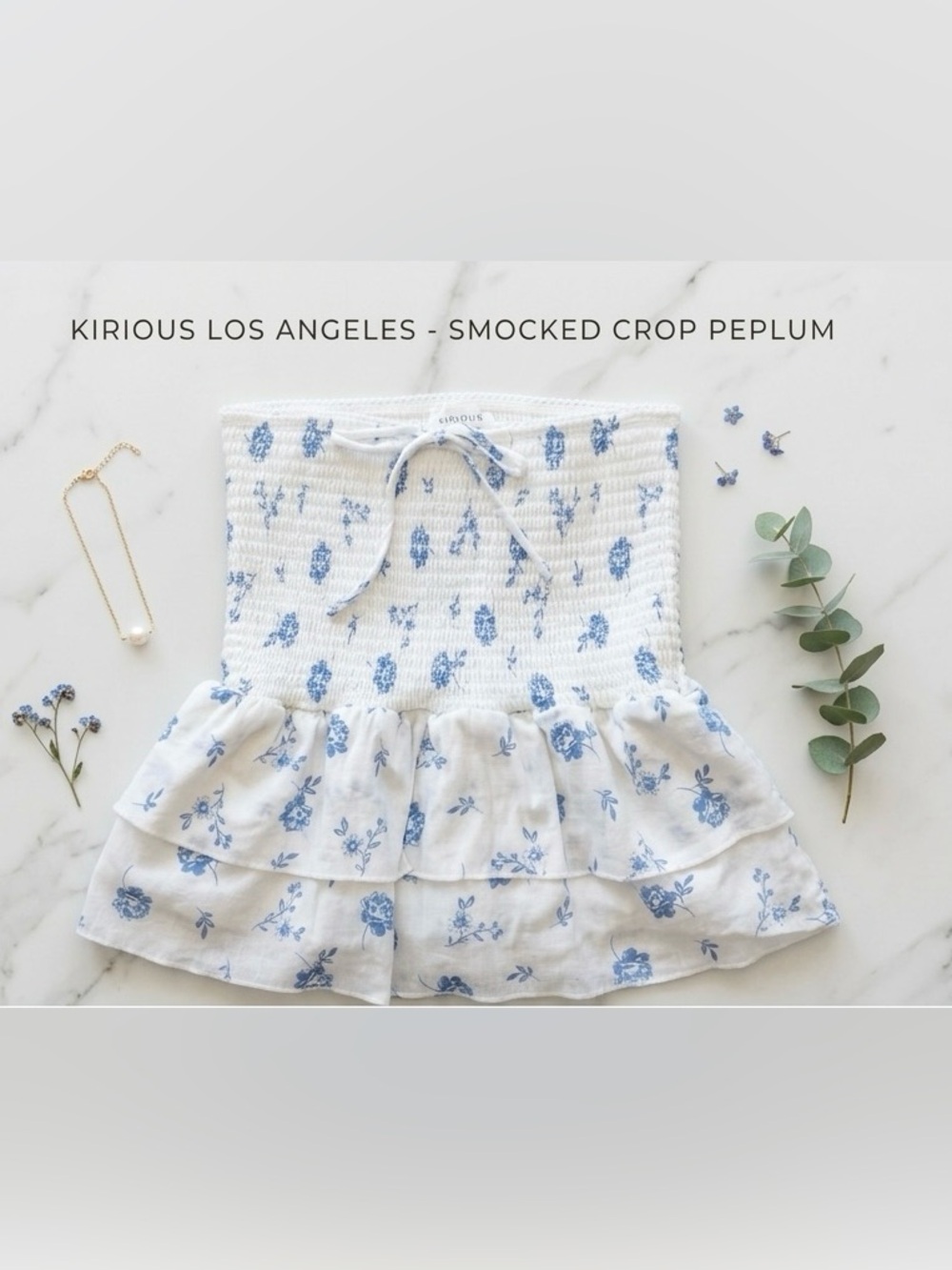 🦋 Kirious Los Angeles Smocked Crop Peplum Tube Top | Size Large
